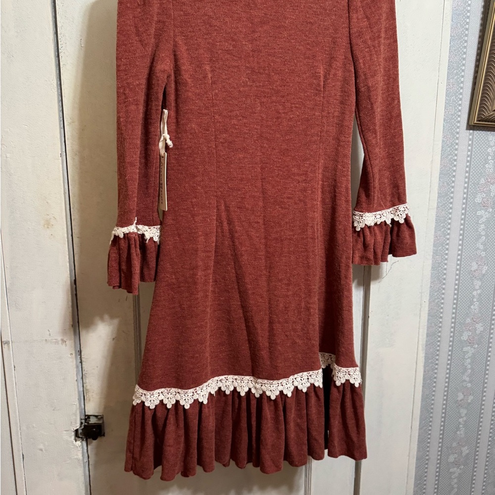 Altar'd State Rust Dress with Cream Lace - Picture 3 of 7